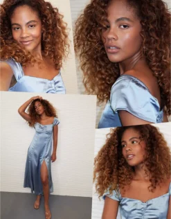 AE Satin Sweetheart Off-The-Shoulder Maxi Dress Navy