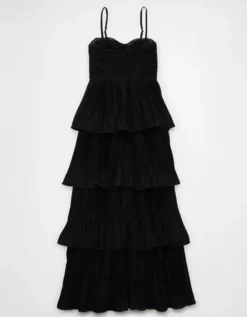 AE Tiered Pleated Maxi Dress Black -American Eagle Fashion 1399 8397 001 b