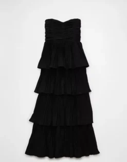 AE Tiered Pleated Maxi Dress Black -American Eagle Fashion 1399 8397 001 f