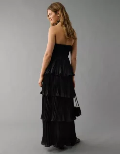 AE Tiered Pleated Maxi Dress Black -American Eagle Fashion 1399 8397 001 ob