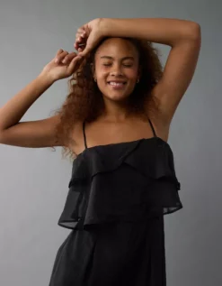 AE Strapless Ruffle Jumpsuit Black -American Eagle Fashion 1399 8398 001 os