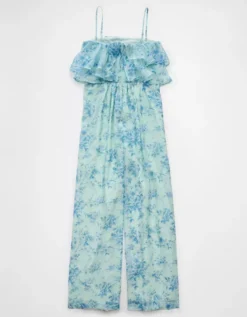 AE Strapless Ruffle Jumpsuit Blue -American Eagle Fashion 1399 8398 400 b