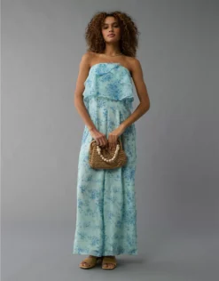 AE Strapless Ruffle Jumpsuit Blue