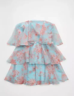 AE Strapless Ruffle Tiered Mini Dress Blue -American Eagle Fashion 1399 8399 400 f