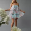AE Strapless Ruffle Tiered Mini Dress Blue