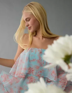 AE Strapless Ruffle Tiered Mini Dress Blue -American Eagle Fashion 1399 8399 400 l2