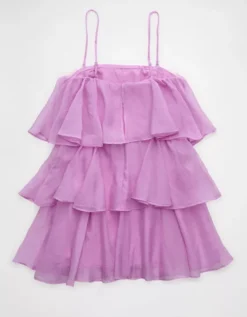 AE Strapless Ruffle Tiered Mini Dress Berry -American Eagle Fashion 1399 8399 669 b