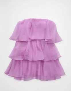 AE Strapless Ruffle Tiered Mini Dress Berry -American Eagle Fashion 1399 8399 669 f