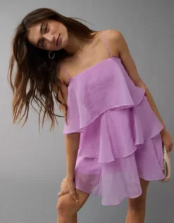 AE Strapless Ruffle Tiered Mini Dress Berry -American Eagle Fashion 1399 8399 669 os