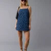 AE Floral Denim Mini Shift Dress Blue