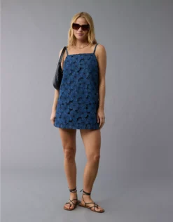 AE Floral Denim Mini Shift Dress Blue