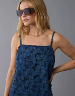AE Floral Denim Mini Shift Dress Blue -American Eagle Fashion 1399 8411 400 os