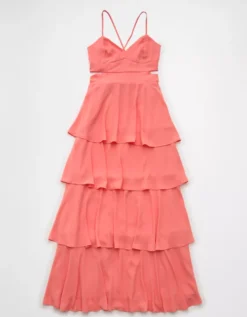 AE Cut-Out Tiered Maxi Dress Coral -American Eagle Fashion 1399 8412 199 f