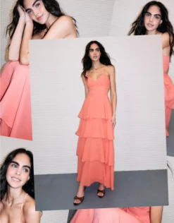 AE Cut-Out Tiered Maxi Dress Coral