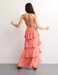 AE Cut-Out Tiered Maxi Dress Coral -American Eagle Fashion 1399 8412 199 ob