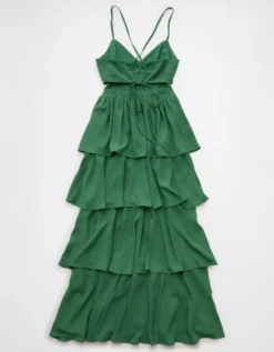 AE Cut-Out Tiered Maxi Dress Green -American Eagle Fashion 1399 8412 300 b