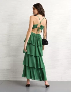 AE Cut-Out Tiered Maxi Dress Green -American Eagle Fashion 1399 8412 300 ob