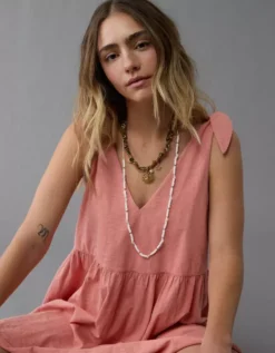 AE Sunchaser Knit Tie Shoulder Mini Dress Pink -American Eagle Fashion 1399 8434 615 d2