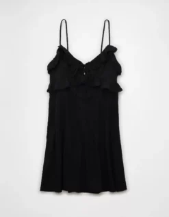 AE Ruffle Mini Slip Dress Black -American Eagle Fashion 1399 8456 001 f