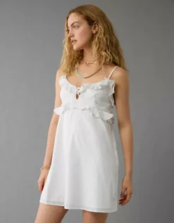 AE Ruffle Mini Slip Dress Cream -American Eagle Fashion 1399 8456 106 os