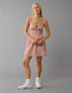 AE Smocked Waist Mini Dress Rust