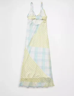 AE V-Neck Ruffle Midi Slip Dress Lime -American Eagle Fashion 1399 8486 759 b