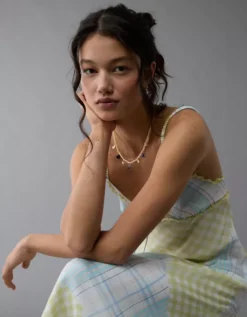 AE V-Neck Ruffle Midi Slip Dress Lime -American Eagle Fashion 1399 8486 759 d2