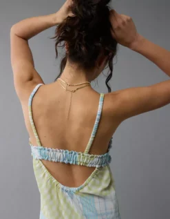 AE V-Neck Ruffle Midi Slip Dress Lime -American Eagle Fashion 1399 8486 759 d3