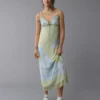 AE V-Neck Ruffle Midi Slip Dress Lime
