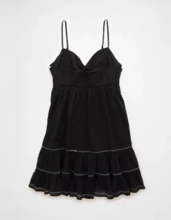 AE Crochet Babydoll Mini Dress Black -American Eagle Fashion 1399 8489 001 b