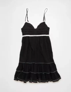 AE Crochet Babydoll Mini Dress Black -American Eagle Fashion 1399 8489 001 f