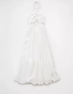 AE Halter Cut-Out Smocked Midi Dress Cream -American Eagle Fashion 1399 8492 106 f