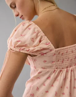 AE Cap Sleeve Floral Mini Dress Peach -American Eagle Fashion 1399 8494 823 d2