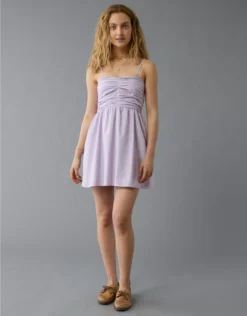 AE Ruched Pleated Mini Dress Lavender