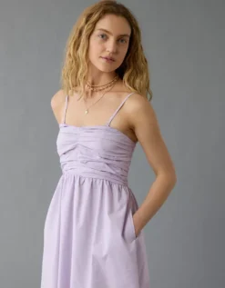AE Ruched Pleated Mini Dress Lavender -American Eagle Fashion 1399 8500 580 os