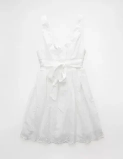 AE V-Neck Scalloped Mini Dress Cream -American Eagle Fashion 1399 8509 106 b