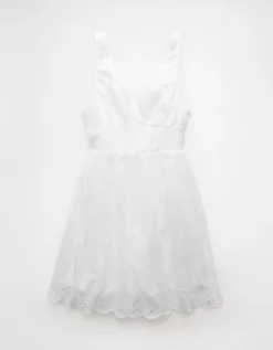 AE V-Neck Scalloped Mini Dress Cream -American Eagle Fashion 1399 8509 106 f