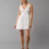 AE V-Neck Scalloped Mini Dress Cream