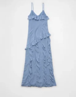 AE Asymmetrical Ruffle Maxi Slip Dress Blue -American Eagle Fashion 1399 8516 400 b