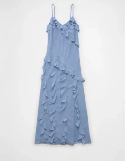 AE Asymmetrical Ruffle Maxi Slip Dress Blue -American Eagle Fashion 1399 8516 400 f