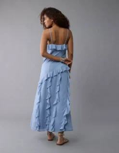 AE Asymmetrical Ruffle Maxi Slip Dress Blue -American Eagle Fashion 1399 8516 400 ob