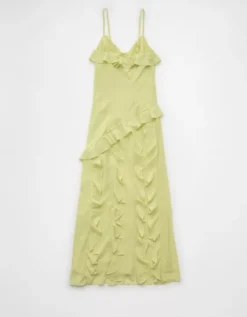 AE Asymmetrical Ruffle Maxi Slip Dress Lime -American Eagle Fashion 1399 8516 759 b