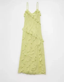 AE Asymmetrical Ruffle Maxi Slip Dress Lime -American Eagle Fashion 1399 8516 759 f