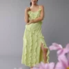 AE Asymmetrical Ruffle Maxi Slip Dress Lime