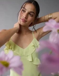 AE Asymmetrical Ruffle Maxi Slip Dress Lime -American Eagle Fashion 1399 8516 759 l2