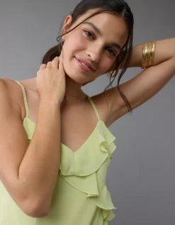 AE Asymmetrical Ruffle Maxi Slip Dress Lime -American Eagle Fashion 1399 8516 759 os