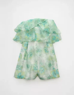 AE Strapless Organza Ruffle Romper Green -American Eagle Fashion 1399 8518 300 f