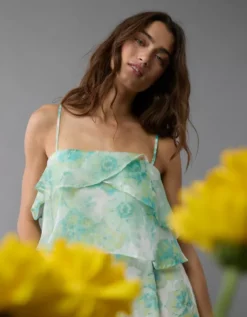 AE Strapless Organza Ruffle Romper Green -American Eagle Fashion 1399 8518 300 l2