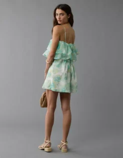 AE Strapless Organza Ruffle Romper Green -American Eagle Fashion 1399 8518 300 ob