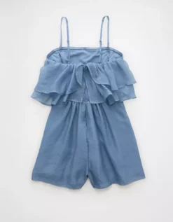 AE Strapless Organza Ruffle Romper Blue -American Eagle Fashion 1399 8518 400 b